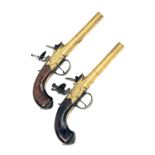 MARSTON, WHITEHAVEN A PAIR OF 50-BORE FLINTLOCK BRASS-BODIED AND BARRELLED BOXLOCK POCKET-PISTOLS,