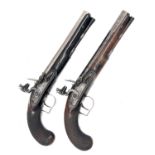 S. BRUNN, LONDON A CASED PAIR OF 20-BORE FLINTLOCK DUELLING-PISTOLS, no visible serial numbers, made
