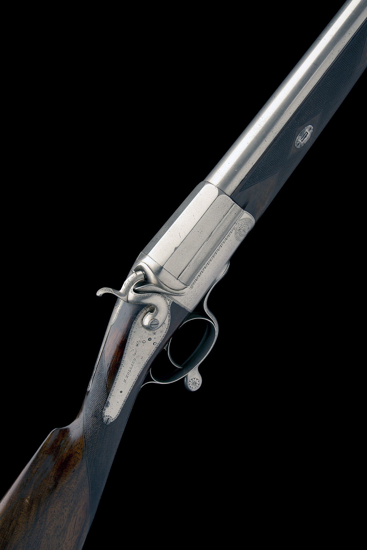 H. HOLLAND AN UNUSUAL NICKEL-FINISH 4-BORE 1866 PATENT SINGLE-BARRELLED ROTARY-UNDERLEVER HAMMERGUN,