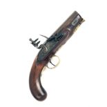 A 15-BORE FLINTLOCK HEAVY OVERCOAT PISTOL, SIGNATURE OBSCURED, no visible serial number, possibly