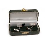 DEAKIN & FRANCIS A SET OF STERLING SILVER SHOTGUN CARTRIDGE CUFFLINKS, with 925 hallmarks, green