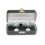 DEAKIN & FRANCIS A SET OF GREEN LAND ROVER CUFFLINKS, with D&F 925 silver hallmarks, in a green