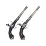 DREW, LONDON A PAIR OF 18-BORE FLINTLOCK PISTOLS, MODEL 'QUEEN ANNE TYPE', no visible serial