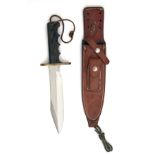 RANDALL, USA TWO SHEATH-KNIVES, the first with 6 1/2in. bowie style blade, nickel cross-guard,