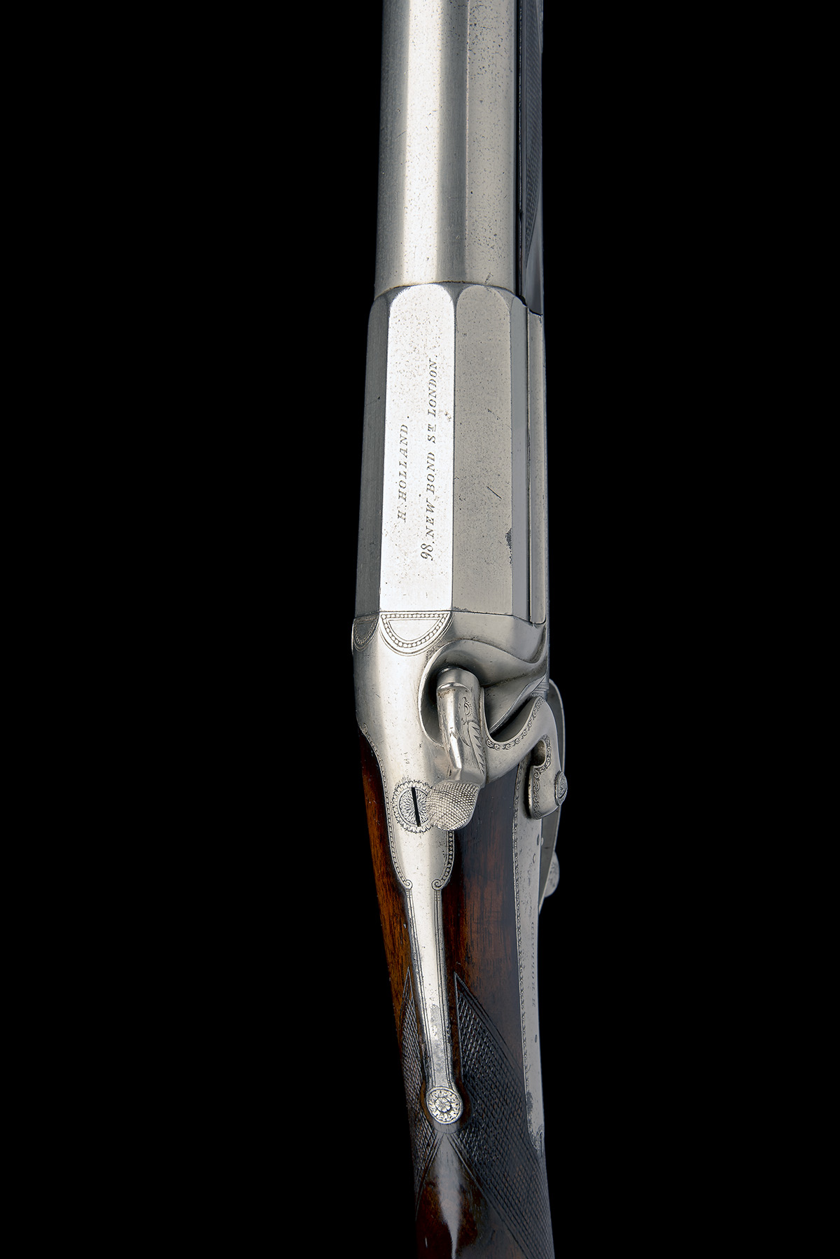 H. HOLLAND AN UNUSUAL NICKEL-FINISH 4-BORE 1866 PATENT SINGLE-BARRELLED ROTARY-UNDERLEVER HAMMERGUN, - Image 4 of 9