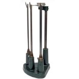 A BARREL WALL-THICKNESS GAUGE, with steel base, three upright prongs suitable for measuring 12-