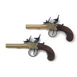 T.W. FIELD, AYLESBURY A PAIR OF 60-BORE FLINTLOCK BRASS-BODIED AND BARRELLED POCKET-PISTOLS, no