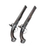 CAIRES, ST ETIENNE, FRANCE A GOOD PAIR OF 28-BORE FLINTLOCK DOUBLE-BARRELLED HOLSTER-PISTOLS, no