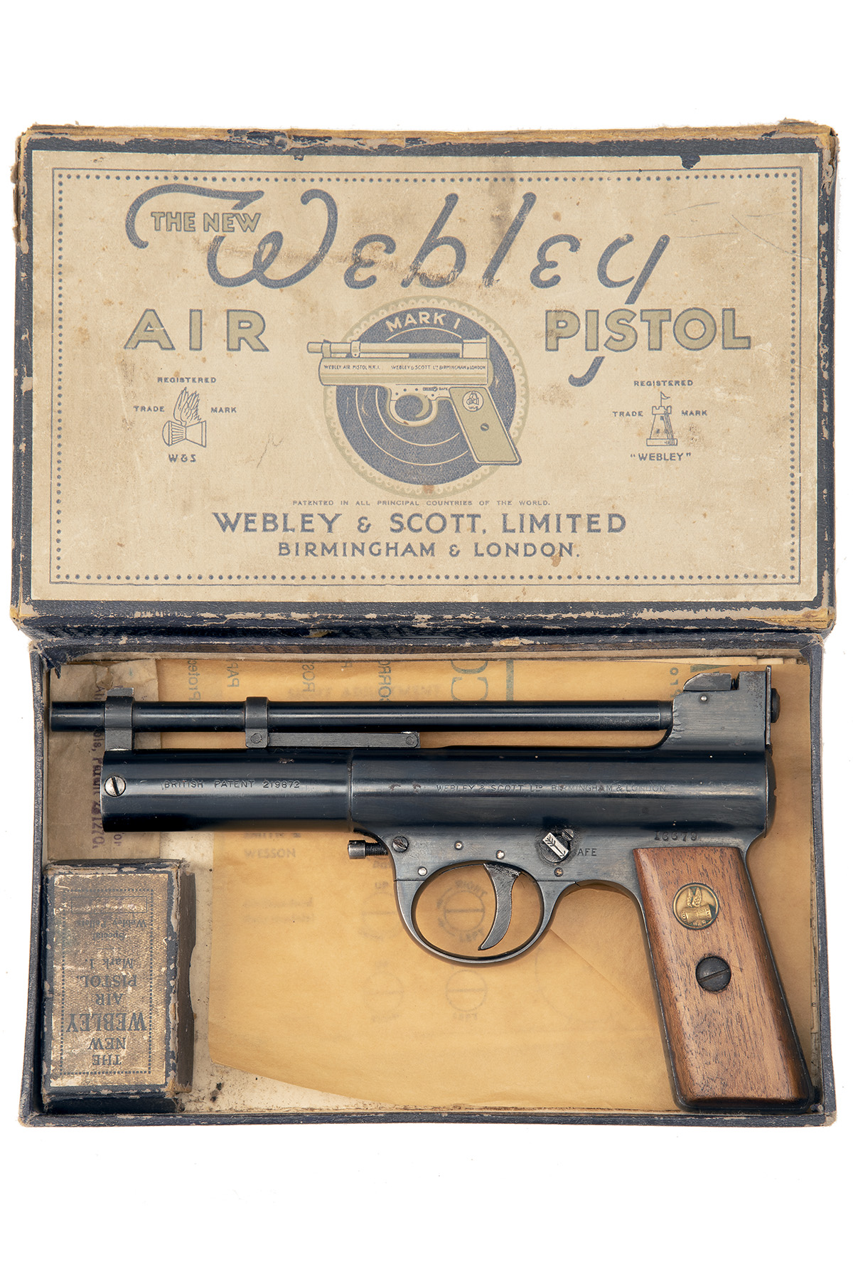 WEBLEY & SCOTT, LONDON & BIRMINGHAM FOR STOEGER, USA A RARE BOXED .177 BARREL-COCKING AIR-PISTOL,