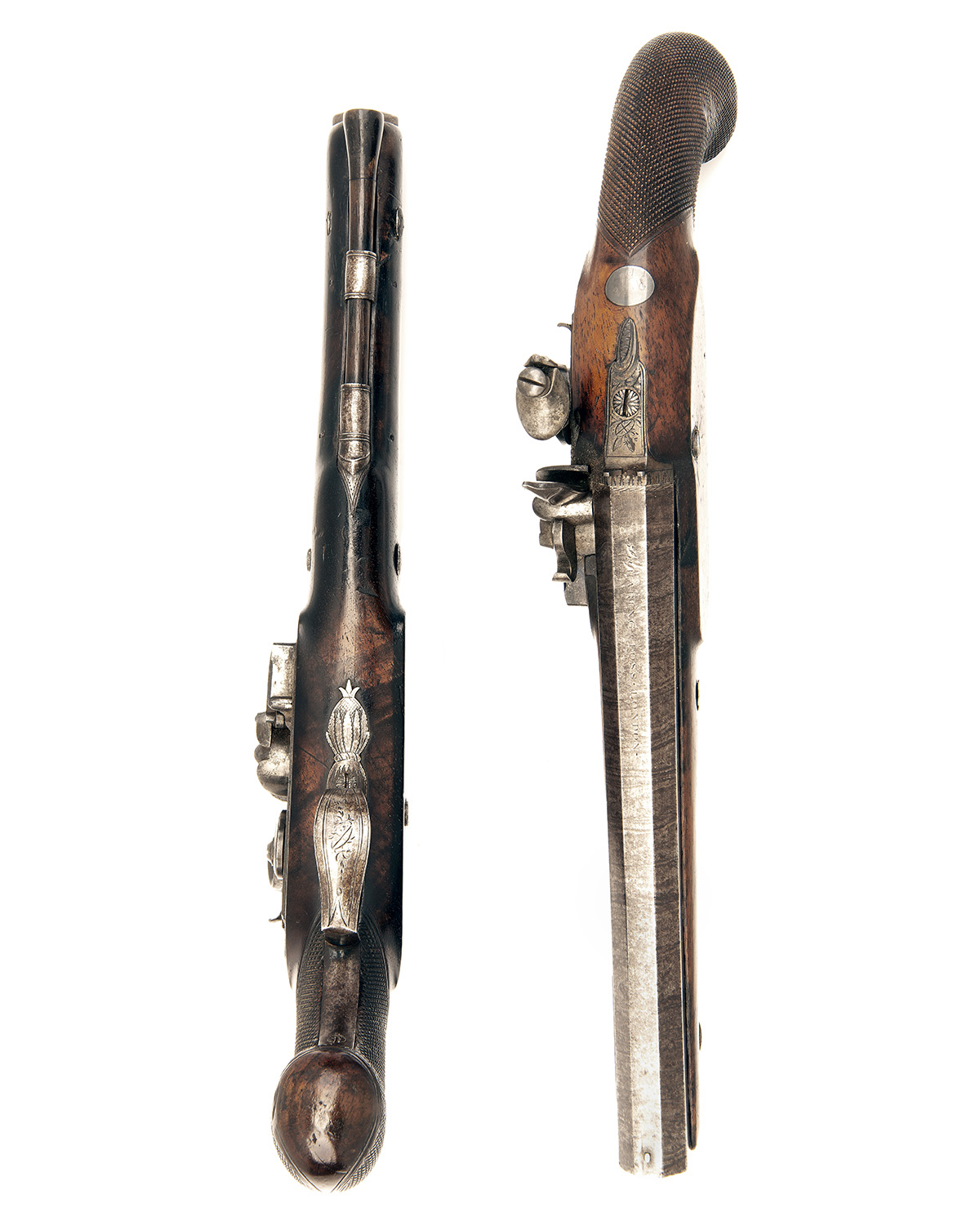 S. BRUNN, LONDON A CASED PAIR OF 20-BORE FLINTLOCK DUELLING-PISTOLS, no visible serial numbers, made - Image 3 of 4