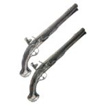 TULA ARSENAL, RUSSIA A MAGNIFICENT PAIR OF 16-BORE FLINTLOCK SILVER & GILT-MOUNTED HOLSTER
