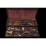 JEAVONS, BIRMINGHAM & OTHERS AN ULTRA RARE FULL CASED GARNITURE OF SEVEN PERCUSSION SPORTING AND