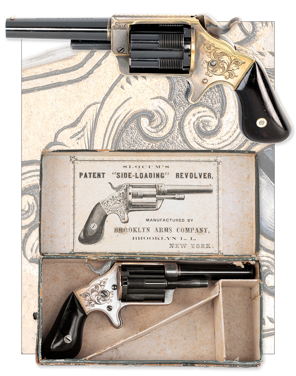 BROOKLYN ARMS CO, USA A RARE BOXED .32 (RIMFIRE) FIVE-SHOT REVOLVER WITH SLIDING CHAMBERS, MODEL ' - Image 7 of 7