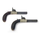 A PAIR OF 48-BORE PERCUSSION POCKET-PISTOLS WITH PAKTONG BODIES, UNSIGNED, no visible serial