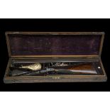 H. ATKIN, LONDON A GOOD CASED 12-BORE PERCUSSION DOUBLE-BARRELLED SPORTING-GUN, no visible serial