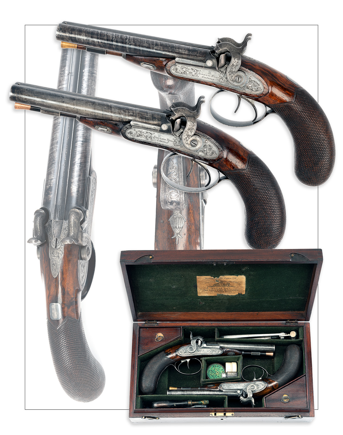 JOSEPH EGG, LONDON A CASED PAIR OF 38-BORE PERCUSSION DOUBLE-BARRELLED CARRIAGE-PISTOLS WITH BARRELS - Image 8 of 8