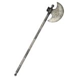 AN ALL-STEEL INDO-PERSIAN AXE WITH KOFTGARI DECORATION, possibly Sind, early to mid 19th century,