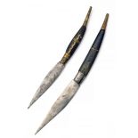 TWO SPANISH NAVAJA FOLDING KNIVES, late 19th century, the largest 16 3/4in. extended, both with horn