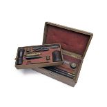 A RARE CASED VICTORIAN 12-BORE PINFIRE LOADING AND CLEANING SET, circa 1865, possibly French,