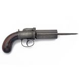 D. NIXON, NEWARK A SCARCE 54-BORE PERCUSSION SIX-SHOT PEPPERBOX REVOLVER WITH CENTRALLY MOUNTED