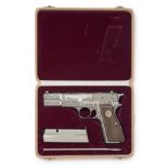 F.N., BELGIUM A FINE, CASED 9mm (PARA) SEMI-AUTOMATIC PISTOL, MODEL 'RENAISSANCE ENGRAVED BROWNING