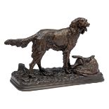 ALFRED DUBUCAND (1828-1894) A FINE ORIGINAL BRONZE SCULPTURE OF A SPANIEL AND HARE, signed A.