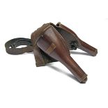 A PAIR OF ENGLISH LEATHER SADDLE BUCKET-HOLSTERS, UNSIGNED, circa 1830-40, each approximately