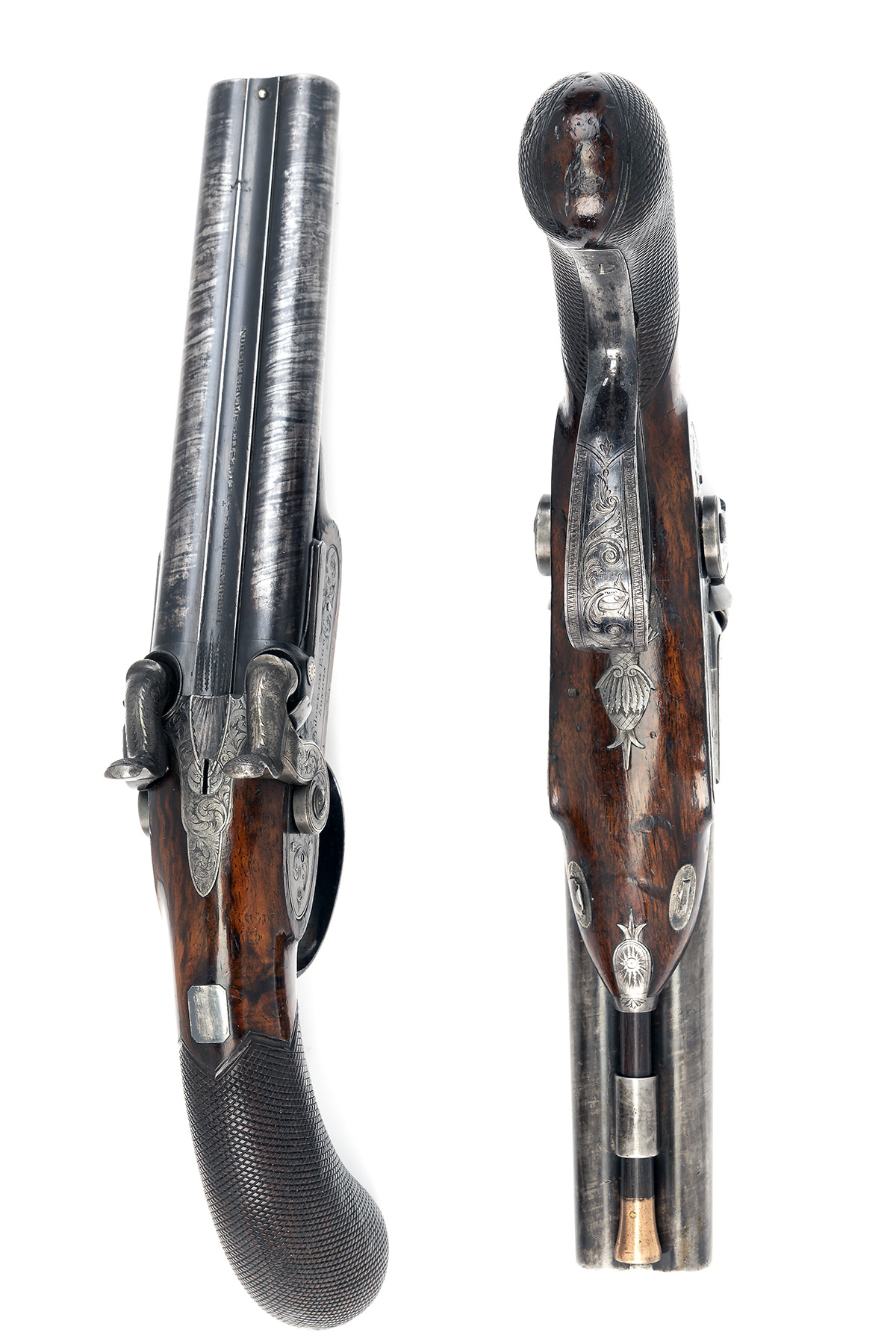 JOSEPH EGG, LONDON A CASED PAIR OF 38-BORE PERCUSSION DOUBLE-BARRELLED CARRIAGE-PISTOLS WITH BARRELS - Image 4 of 8