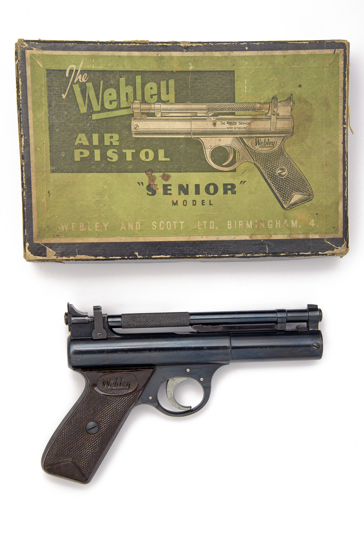 WEBLEY & SCOTT, BIRMINGHAM A BOXED .22 BARREL-COCKING AIR-PISTOL, MODEL 'SENIOR', batch no. 967, - Image 3 of 3