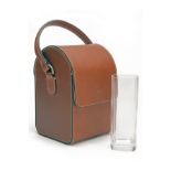 HACKETT OF LONDON AN UNUSED TAN LEATHER 'NEW HIGHLAND FOUR GLASS HOLDER', beige-lined cased with
