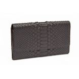 WILLIAM & SON A FLAT OVER PURSE IN CHOCOLATE PYTHON, external dimensions 19cm x 11cm x 2.5cm,
