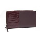 WILLIAM & SON A 'BRUTON ZIP ROUND PURSE' IN DEEP RED ALLIGATOR AND CALFSKIN, external dimensions