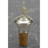 A STERLING SILVER PHEASANT TOPPED CORK BOTTLE STOPPER, with 'AJP' 925 silver hallmarks dated 1998,