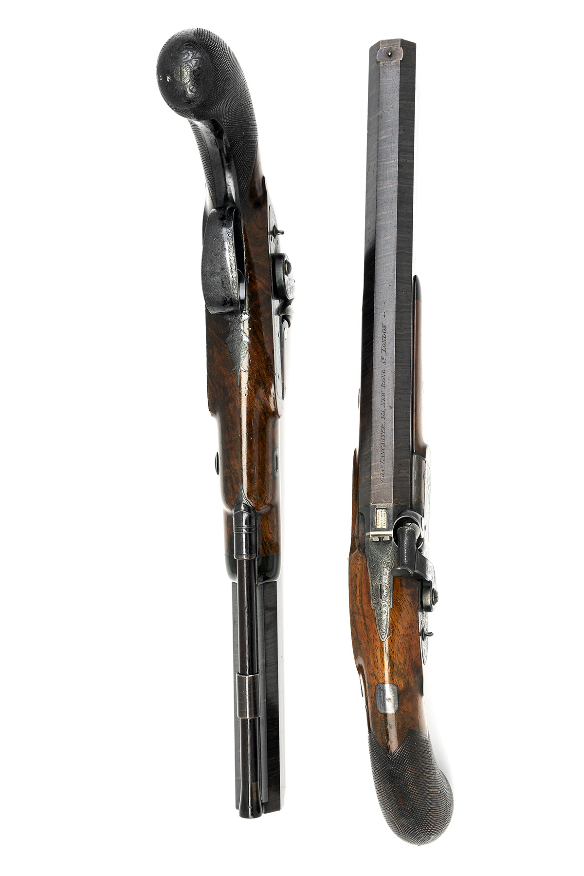 CHARLES LANCASTER, LONDON A RARE CASED PAIR OF .500 PERCUSSION RIFLED OFFICER'S or DUELLING-PISTOLS, - Image 3 of 6