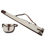 AN UNUSED WHITE COWHIDE LEATHER GUNSLIP AND MATCHING CARTRIDGE BAG, with leather shoulder straps and