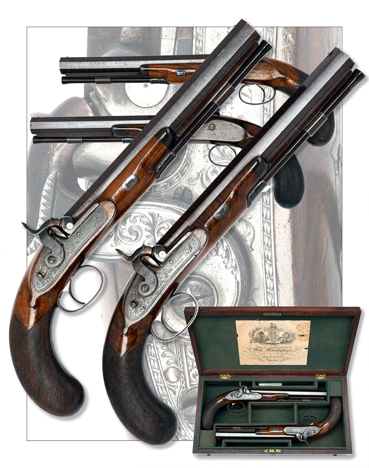 CHARLES LANCASTER, LONDON A RARE CASED PAIR OF .500 PERCUSSION RIFLED OFFICER'S or DUELLING-PISTOLS, - Image 6 of 6
