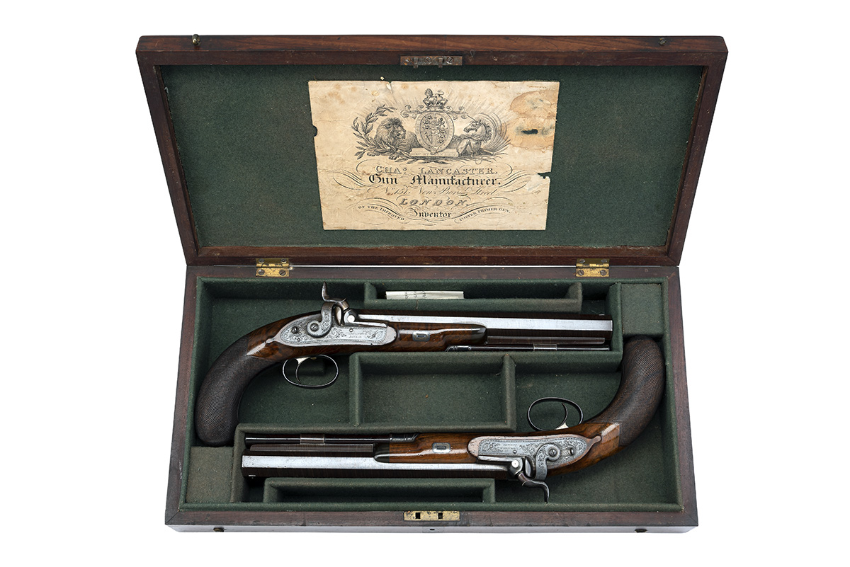 CHARLES LANCASTER, LONDON A RARE CASED PAIR OF .500 PERCUSSION RIFLED OFFICER'S or DUELLING-PISTOLS, - Image 5 of 6