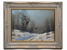 MARK CHESTER (F.W.A.S.) 'WINTER SNOW', an original oil on canvas signed by the artist, showing