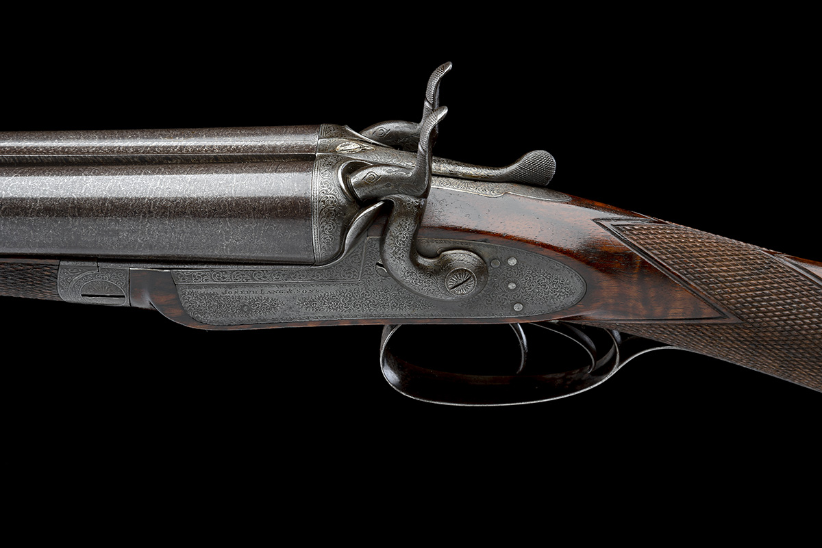 JOSEPH LANG & SONS A 12-BORE BAR-IN-WOOD TOPLEVER HAMMERGUN, serial no. 3668, for 1868, 29 3/4in. - Image 4 of 8
