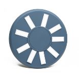 WILLIAM & SON A CIRCULAR TABLE PLAN IN PALE BLUE CALF LEATHER, 31cm overall diameter, supportive