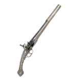 A GOOD 20-BORE MIQUELET FLINTLOCK PAKTONG AND NIELLO-MOUNTED HORSE-PISTOL, UNSIGNED, no visible
