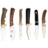 A GOOD COLLECTION OF SIX PRESTIGE HUNTING SHEATH-KNIVES, including a 'PUMA' Hunter's Pal, a '