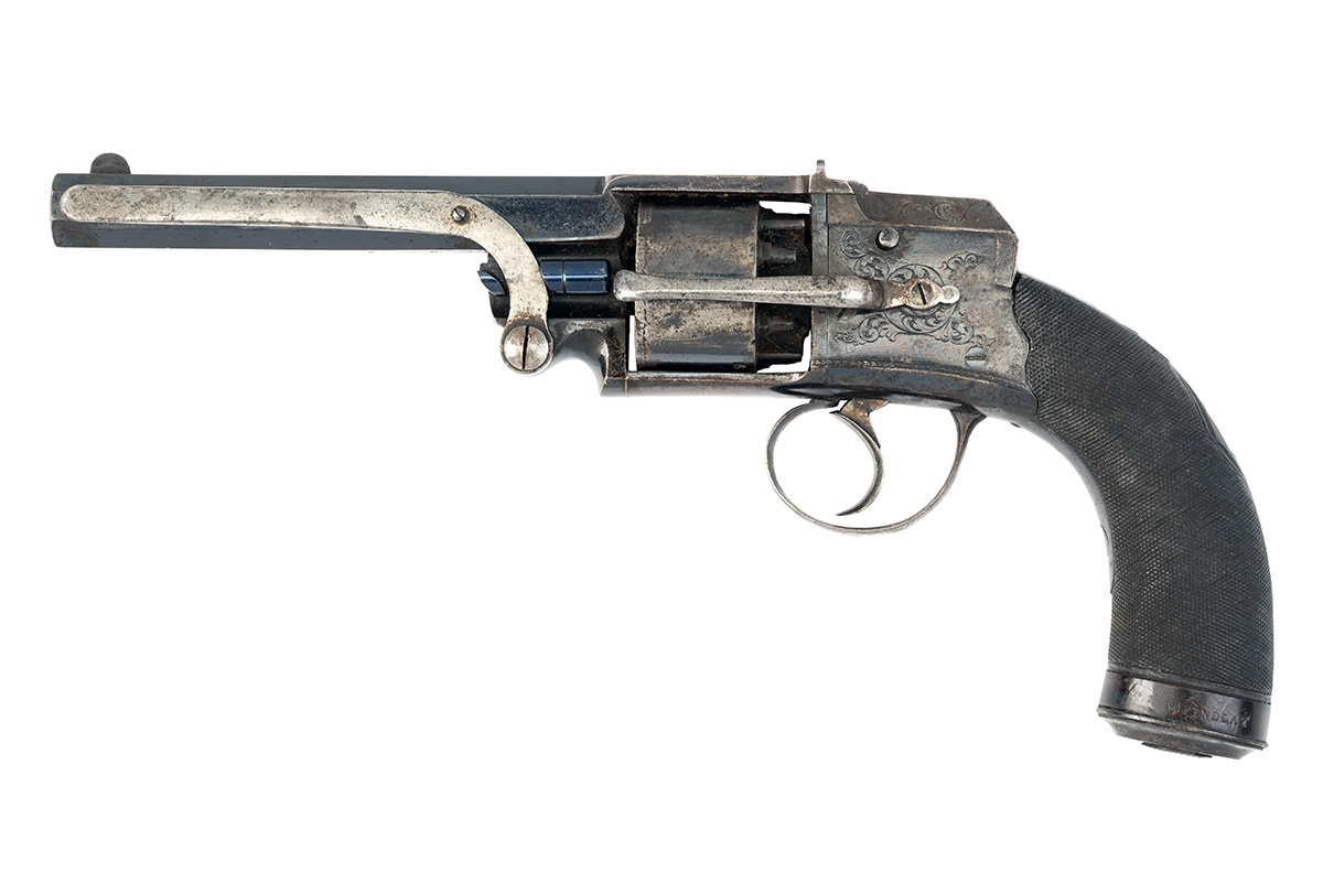 A VERY RARE CASED 50-BORE PERCUSSION 'HAMMERLESS' REVOLVER, MODEL 'PENNELL'S PATENT', no visible - Image 2 of 8