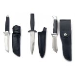 A GROUP OF FIVE BOXED QUALITY SHEATH-KNIVES, including a 'BUCK' Skinner, a 'COLD STEEL' Mini-