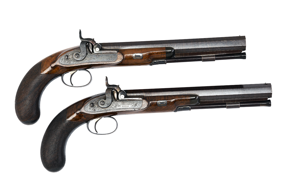 CHARLES LANCASTER, LONDON A RARE CASED PAIR OF .500 PERCUSSION RIFLED OFFICER'S or DUELLING-PISTOLS,