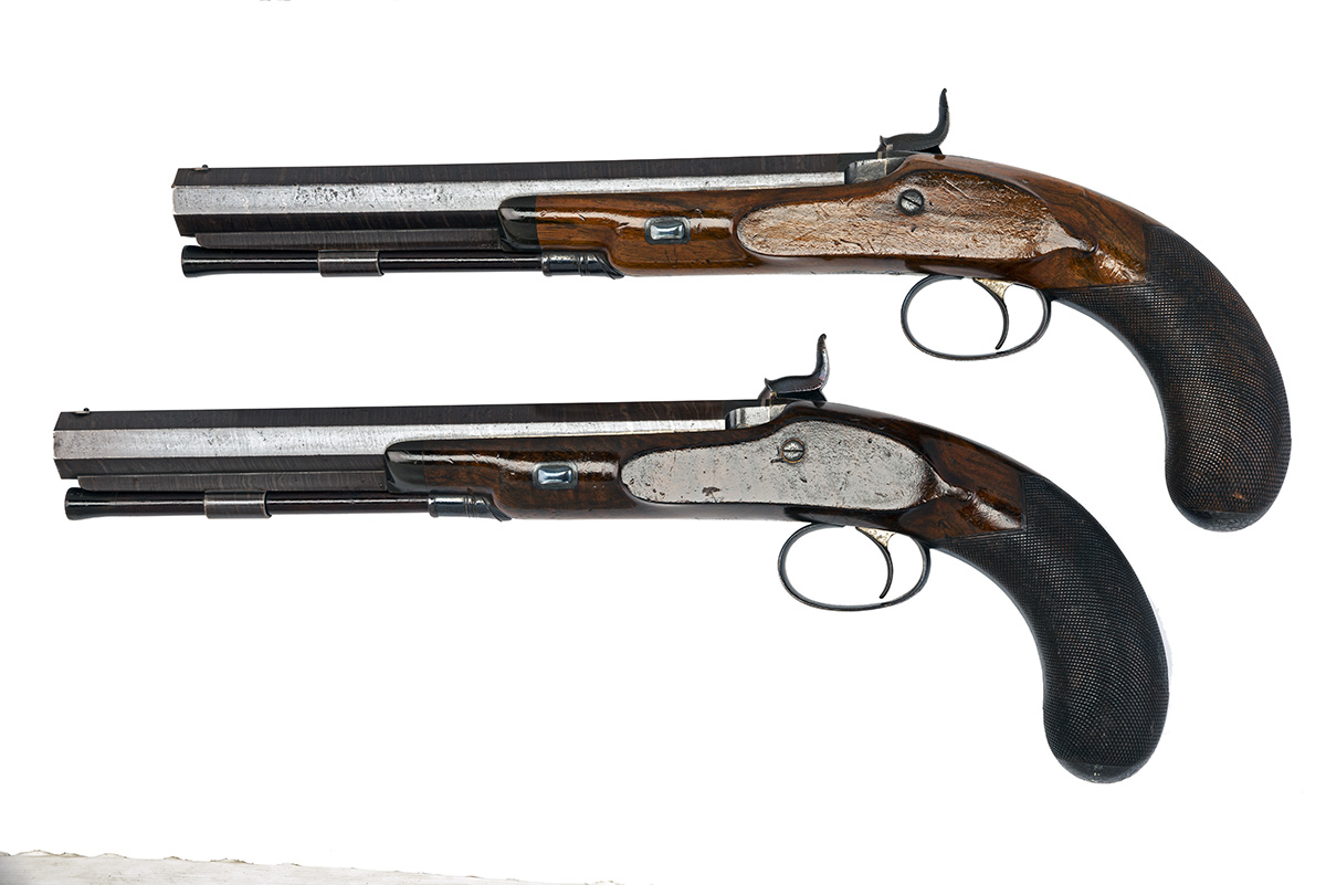 CHARLES LANCASTER, LONDON A RARE CASED PAIR OF .500 PERCUSSION RIFLED OFFICER'S or DUELLING-PISTOLS, - Image 2 of 6