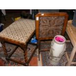 A barley twist stool, folding table and Oriental v