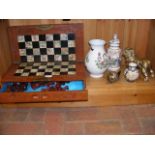A chess set with board, together with other cerami