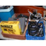 Three plastic tubs of useful tools including subme