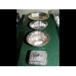 A silver pin dish together with pin dish etc